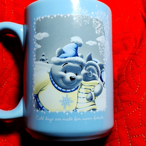 Vintage "Disney" " Winnie the Pooh" Winter Holiday Mug, blue and yellow. - Picture 5 of 5